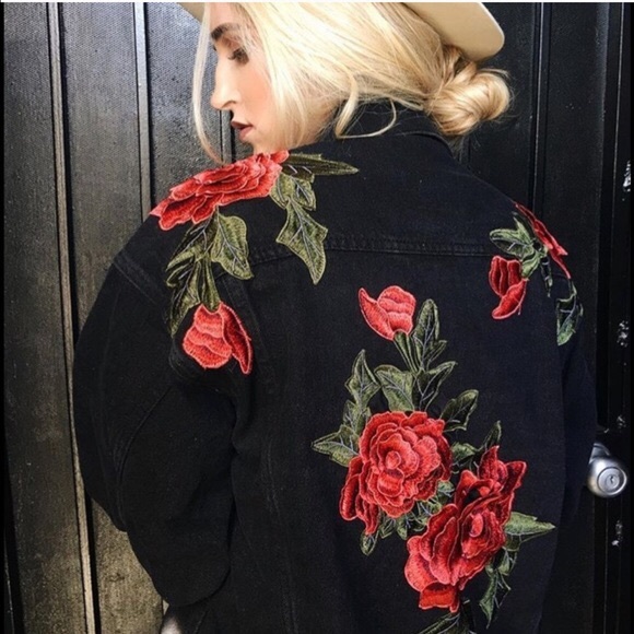 black rose jean jacket